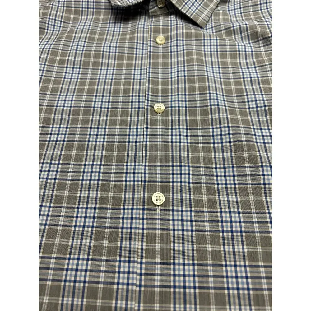 Banana Republic Non-Iron Slim Fit Plaid Dress Shirt Blue Gray Cotton Men’s L